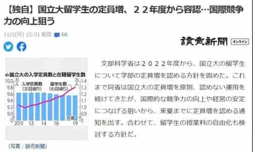 日本國立大學2022年度開始，確定增加留學生名額！